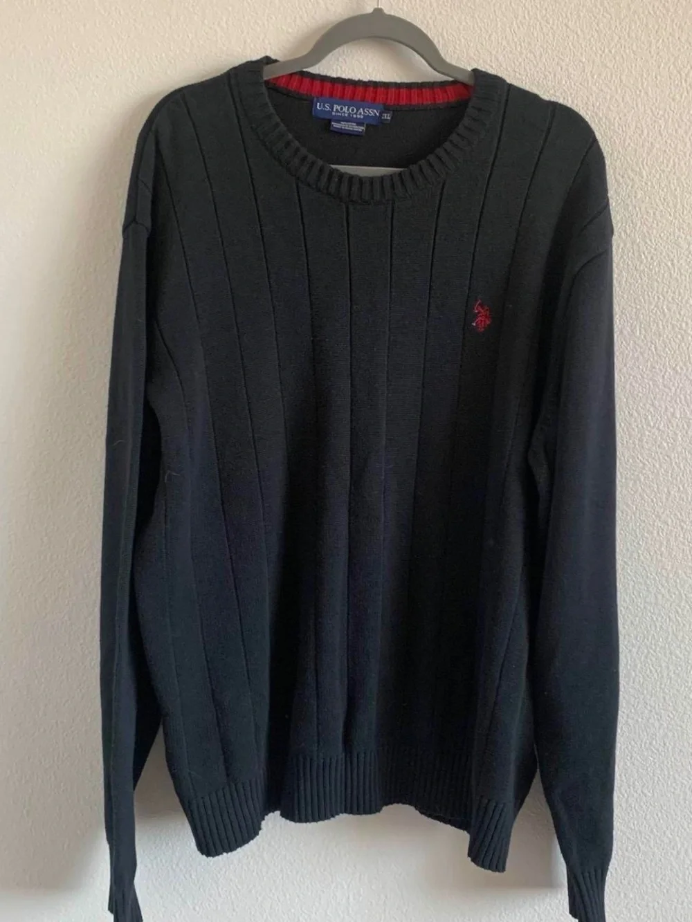 U.S. Polo Assn. Men's Black Crewneck Sweater with Red Logo